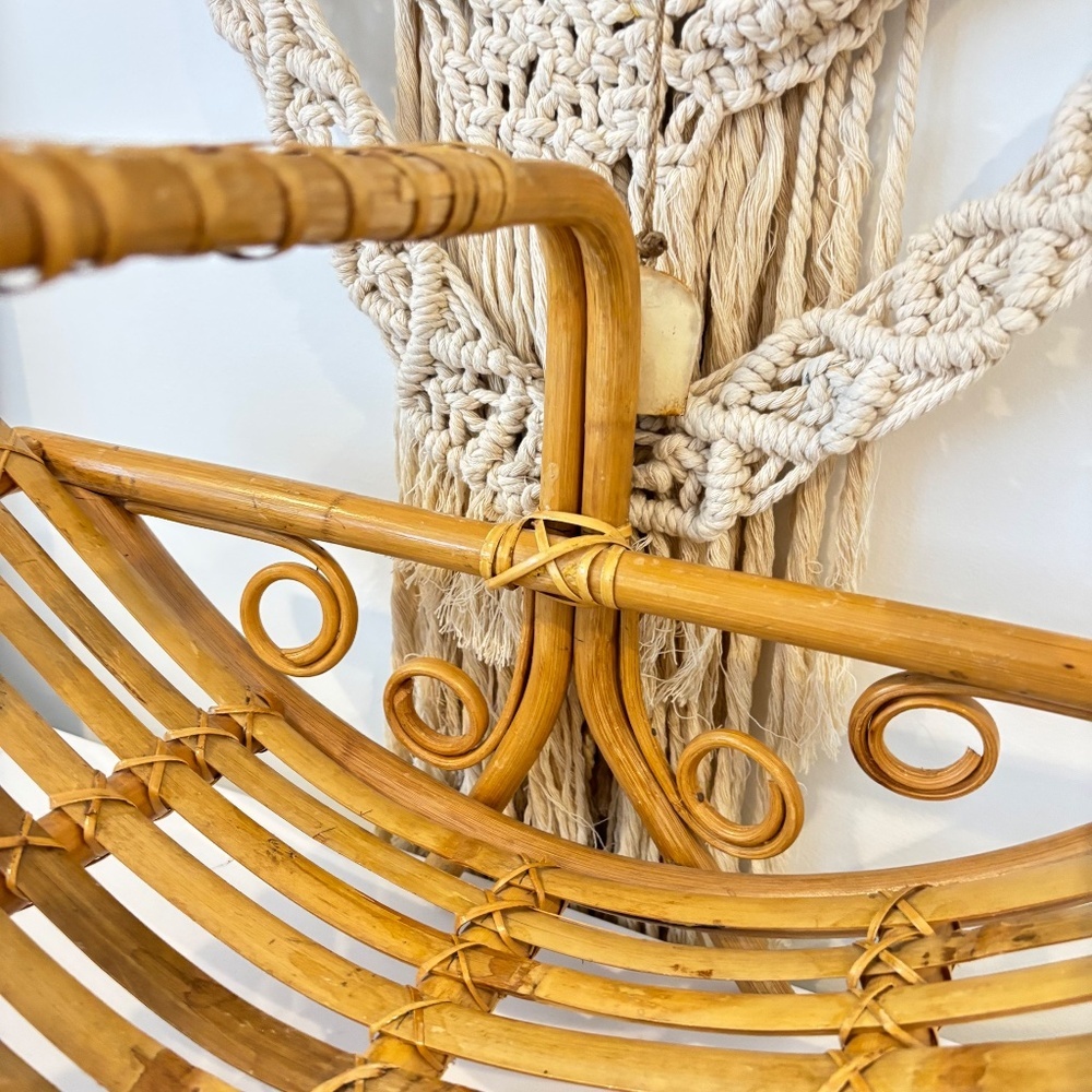 BOHO rattan bamboo mid century magazine rack towel holder MCM decor stand - Picture 10 of 15